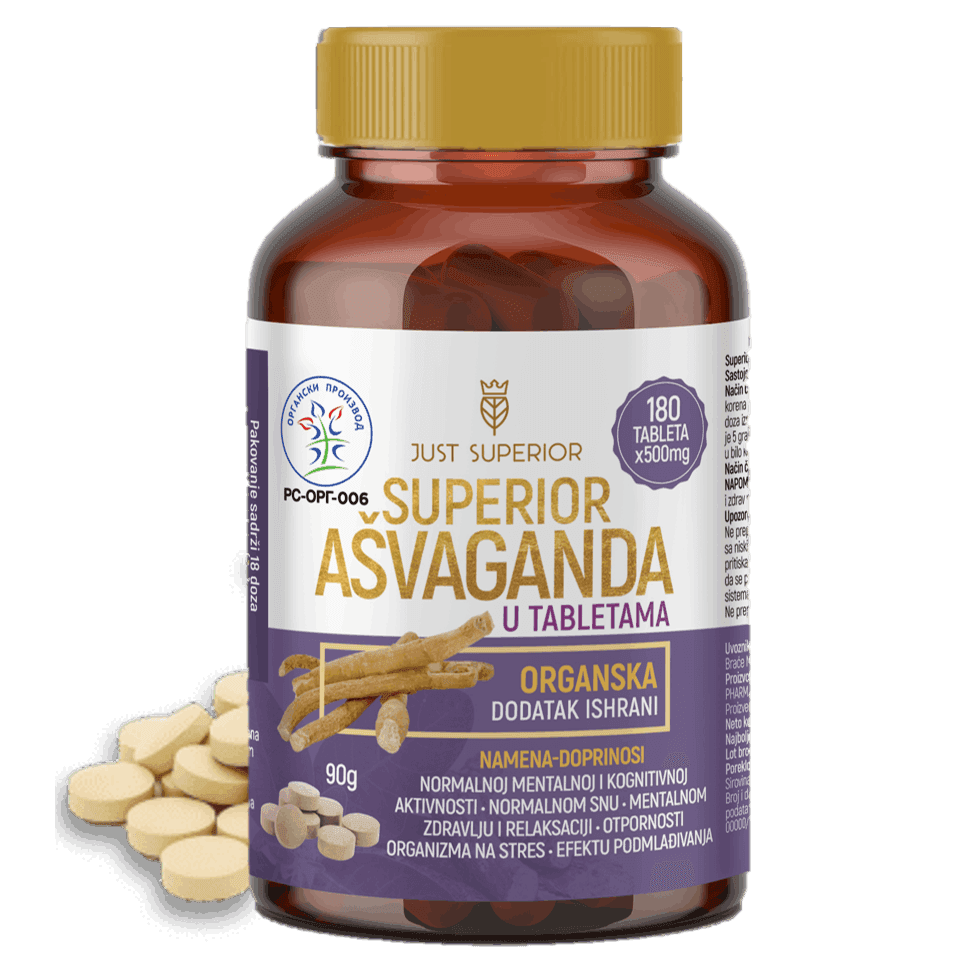 Organska Ašvaganda u tabletama 180 tbl x 500mg Just Superior