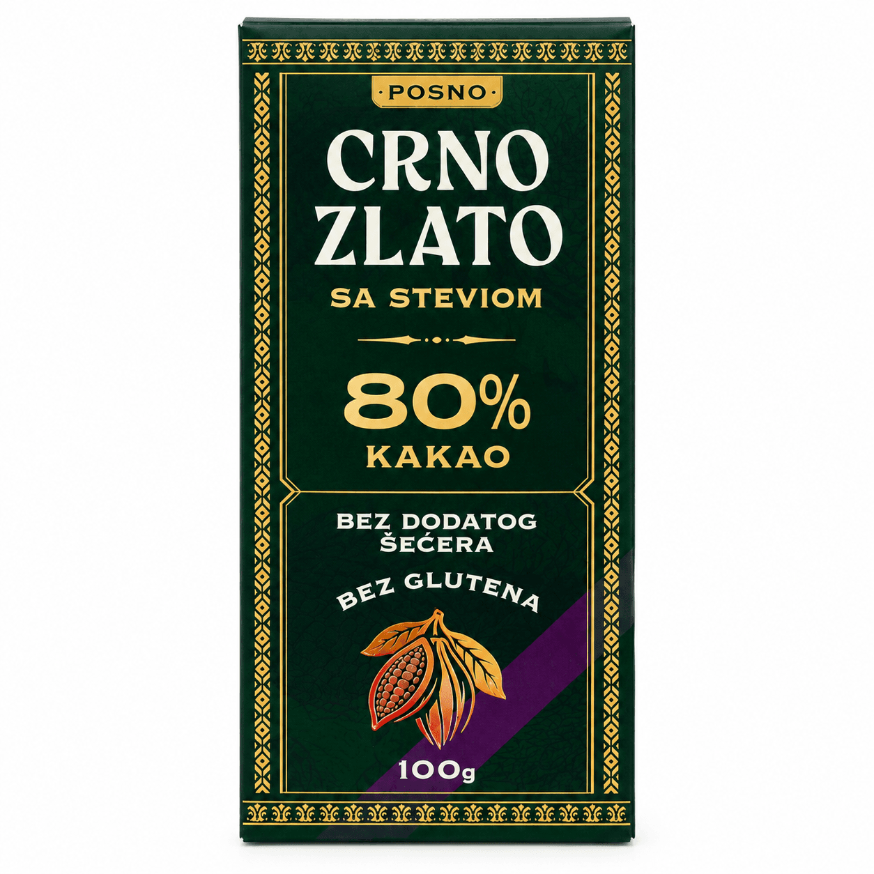 Crno Zlato čokolada sa stevijom 100g 80% kakao