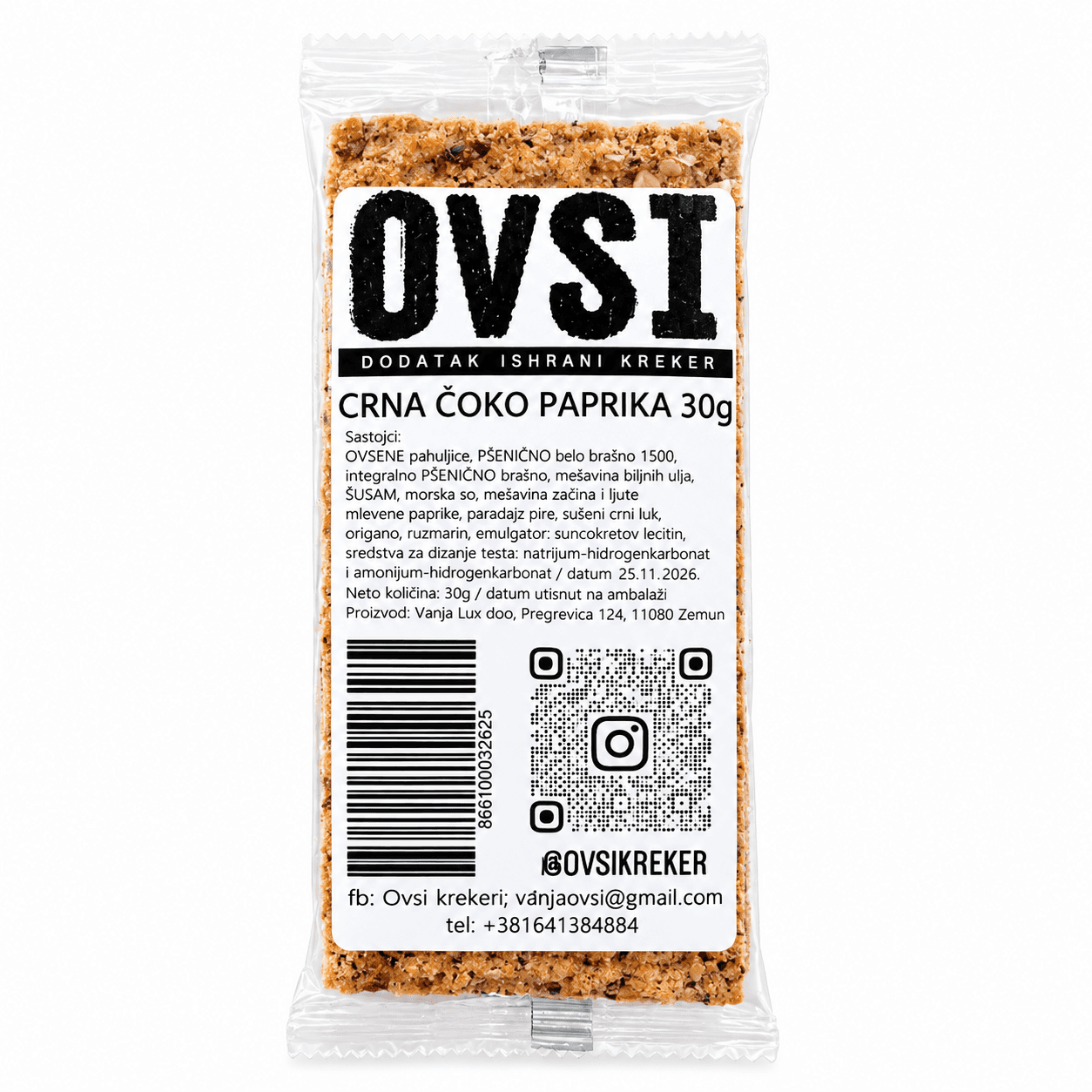 Ovsi kreker Crna Čoko Paprika 30g Vanja Lux