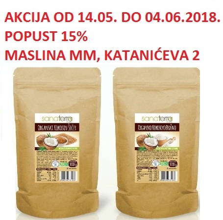 AKCIJA - 15% SANATERRA KOKOSOVO ORGANSKO BRAŠNO 100g I SANATERRA KOKOSOV ŠEĆER 100g