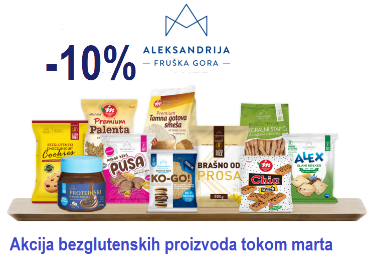 ALEKSANDRIJA - PROIZVODI  BEZ GLUTENA POPUST 10% NA CEO ASORTIMAN