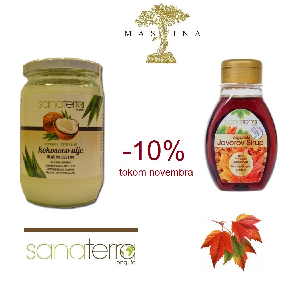SANATERRA ORGANSKI JAVOROV  SIRUP I ORGANSKO KOKOSOVO ULJE 560G  10% POPUST