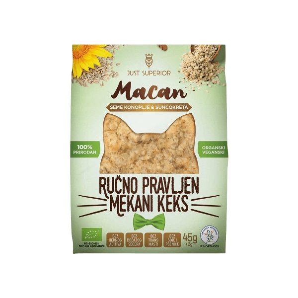 Keks sa semenom konoplje i suncokretom Macan organic 45g Just Superior 