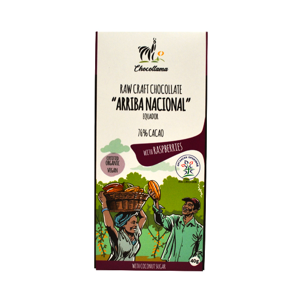 Crna čokolada 76% sa malinom Arriba nacional organic 40g