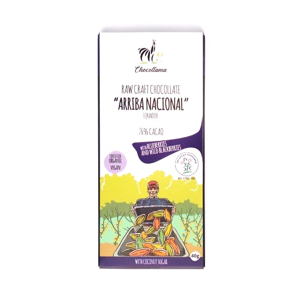 Crna čokolada 76% sa borovnicama i divljim kupinama Arriba nacional organic 40g