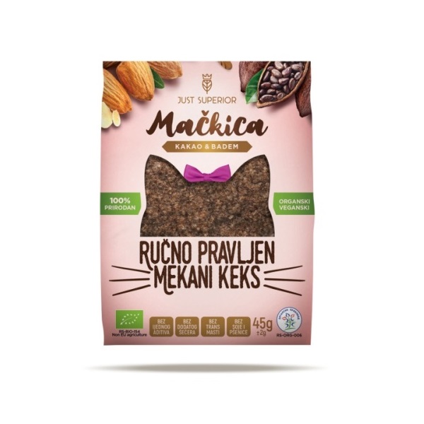 Keks sa bademom i kakaom Mačkica organic Just Superior 45g