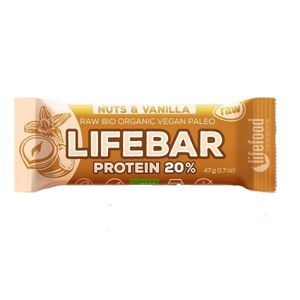 Lifebar protein vanila i lešnik organic 47g