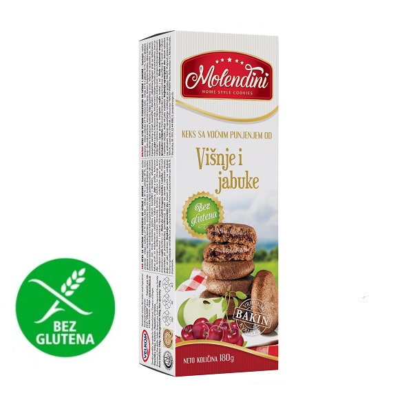 Molendini Keks sa punjenjem od višnje i jabuke bez glutena 180g 