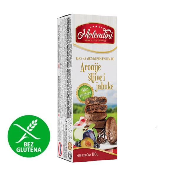 Molendini Keks sa punjenjem od aronije šljive i jabuke bez glutena 180g 