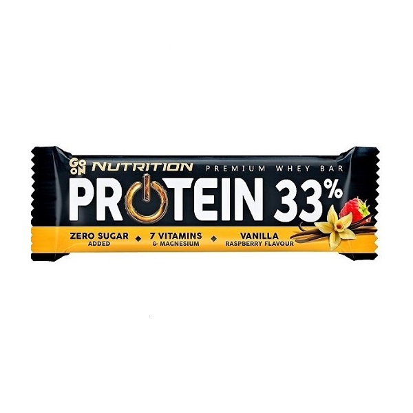 Protein bar Vanila i Malina 33% proteina – bez dodatog šećera 50g Go On Nutrition