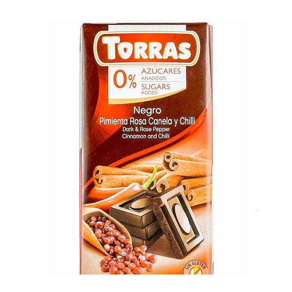 Tamna čokolada - Crveni biber, čili, cimet i zaslađivač 75g TORRAS