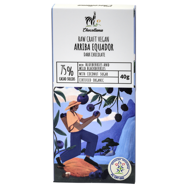 Crna čokolada 76% sa borovnicama i divljim kupinama Arriba nacional organic 40g
