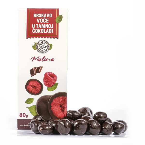 Hrskavo voće u tamnoj čokoladi -malina 80g