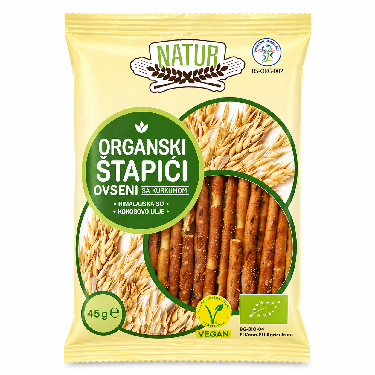 Organski  štapići  od celog zrna ovsa 45g Natur