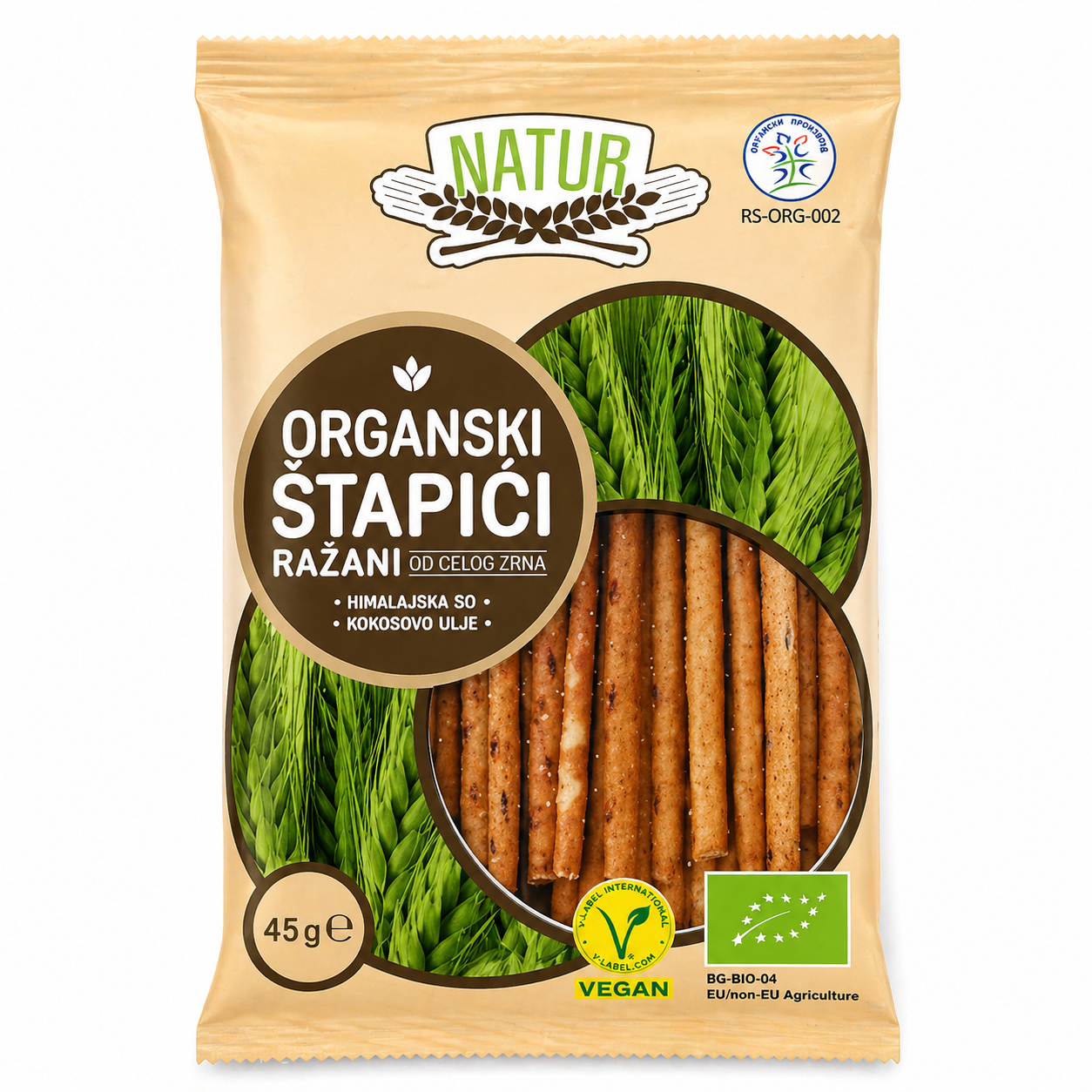 Organski štapići  od celog zrna raži 45g Natur